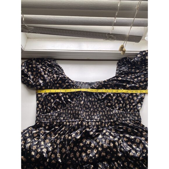 Arula B Maxi Dress Woman 2X Dark Floral Smocking Tiered Puff Sleeve Goblin Witch - Picture 15 of 16